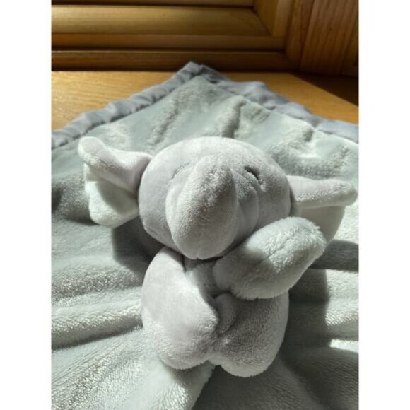 Carters Elephant Security Blanket Plush Lovey Grey & Silver Satin - Picture 3 of 9